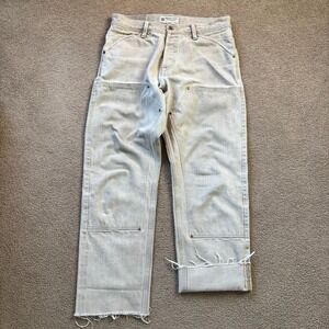 Grease Point Workwear USA Double Knee Jeans Mens 33x28 Beige Japanese Selvedge